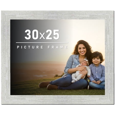 30x25 Frame White Barnwood Picture Frame Includes UV Acrylic Plexiglass, Acid Free Foam Backing