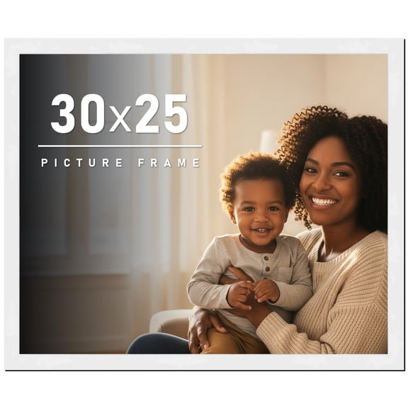 30x25 Frame White Solid Wood Picture Frame Includes UV Acrylic Shatter Guard Front, Acid Free Foam