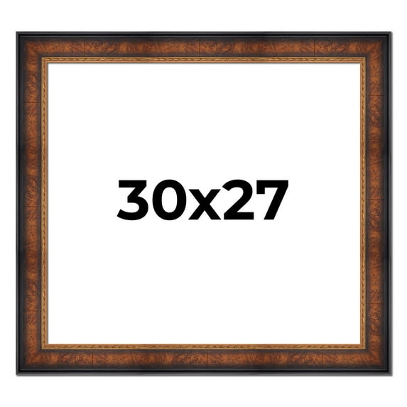 30x27 Frame Brown Walnut Gold Ornate Trim Solid Wood Plein Air Picture Frame | 3 Inch Moulding