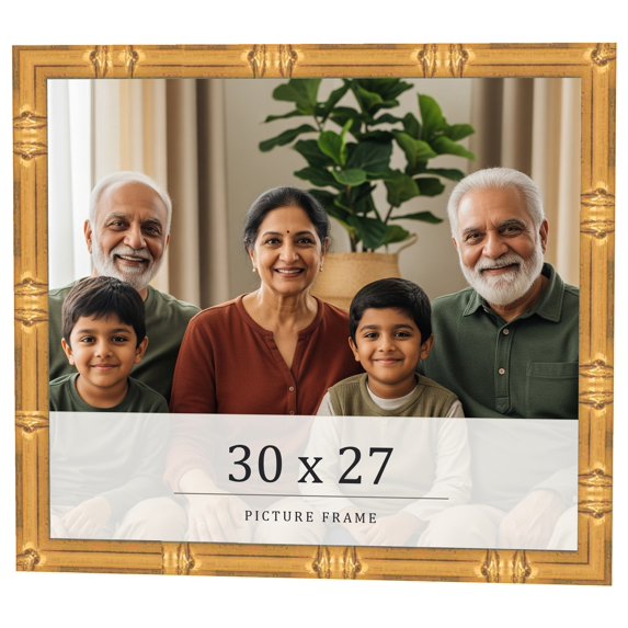 30x27 Frame Gold Bamboo Solid Wood Picture Frame | 1 Inch Moulding Width | Interior Frame Depth