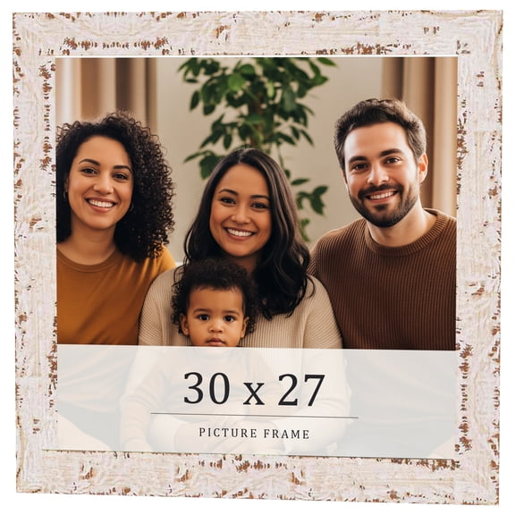 30x27 Frame White Solid Wood Picture Frame Width 1.125 Inches Interior Frame Depth 0.5 Inches
