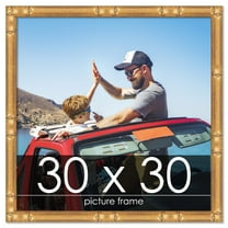 30x30 Gold Thin Bamboo Picture Frame - UV Acrylic, Foam Board Backing, Hanging Hardware