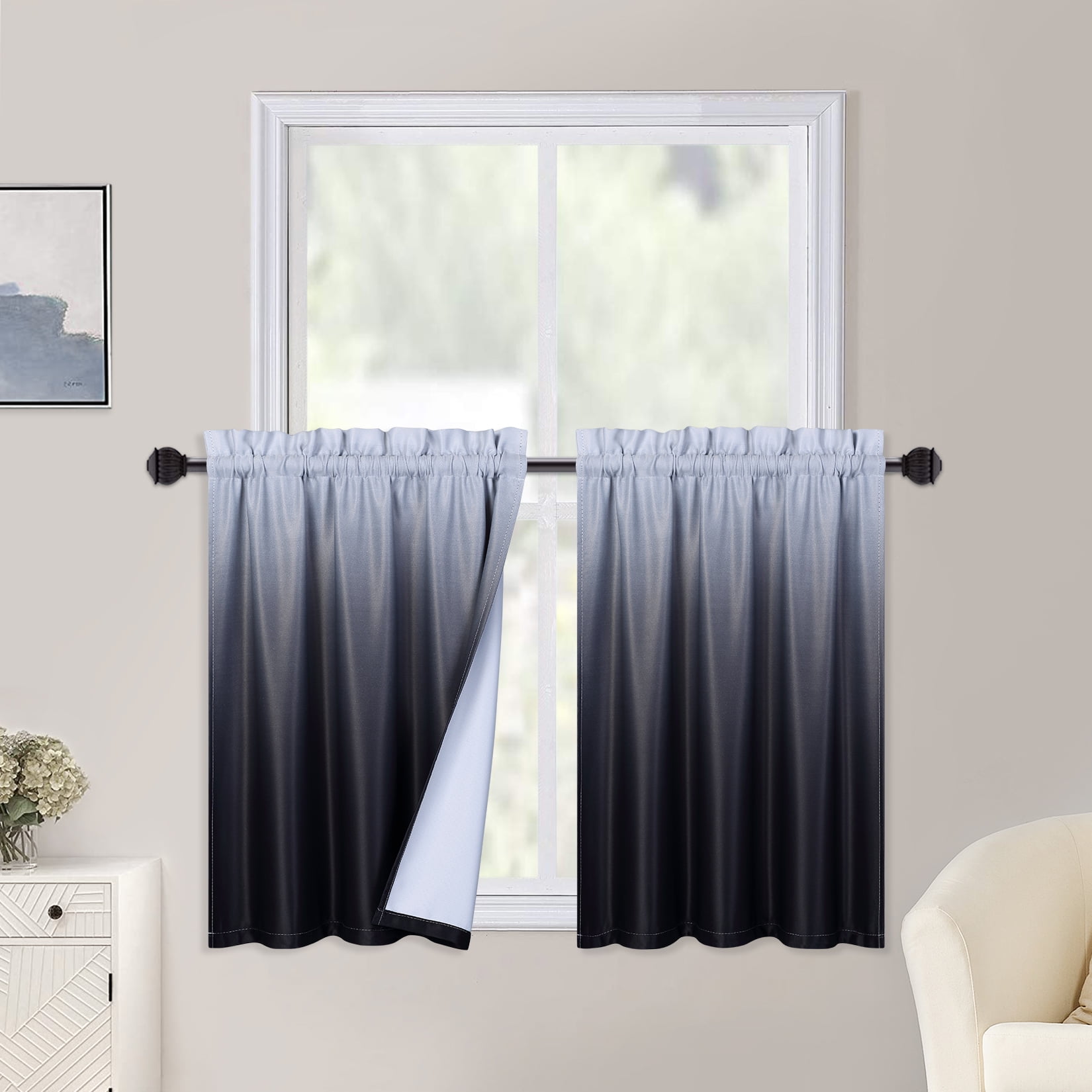  Tab Top Window Curtain,Happy Halloween Spiders- Web Black Tier  Curtains Panels Kitchen Valance 2 Drapes,Black White Pumpkin Ghost Face  Light Filtering Window Treatment for Bathroom Bedroom Cafe : Home & Kitchen