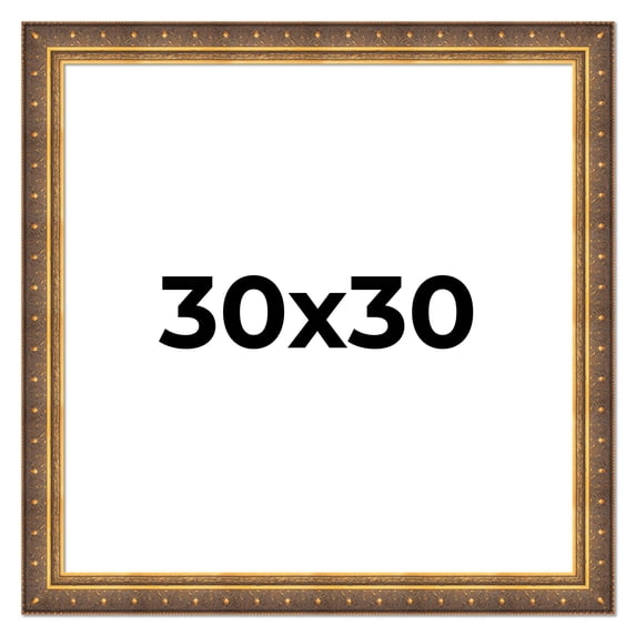 30x30 Frame Vintage Gold Solid Wood Picture Frame | 2.5 Inch Moulding Width | Ornate Bronze Museo