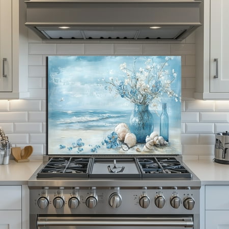 30x30 Inch Wood Flowers Tempered Glass Splash Guard - Waterproof Kitchen Backsplash, Durable Vacation Home Wall Decor