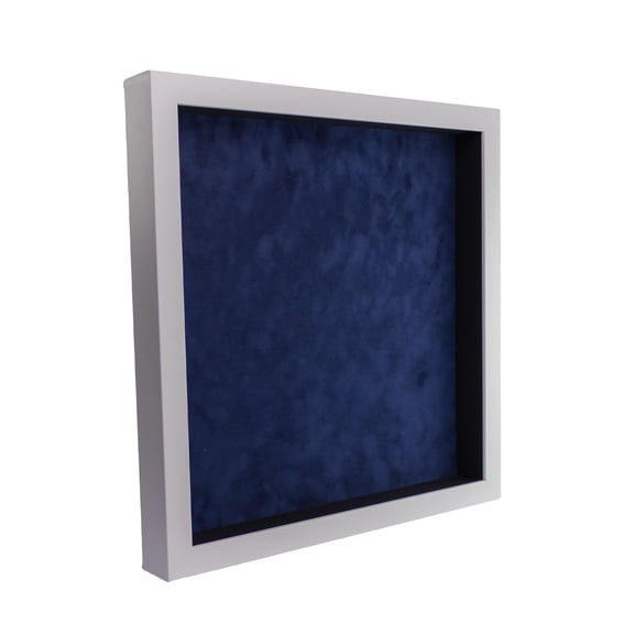 30x30 Shadow Box Frame In White With A 1 3/4" Usable Depth Includes Navy Blue Suede Acid-Free