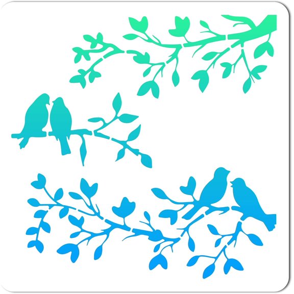 30x30cm Birds Stencils Templates Birds on Branch Pattern Large Square Stencils Reusable Plastic Sign for Painting on Wood Wall Scrapbook Card Floor Canvas Drawing Tool DIY Decor Crafts