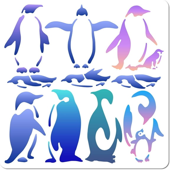 30x30cm Penguins Stencils Plastic Painting Template 10 Styles Antarctic Penguins Pattern Reusable Square Graffiti Stencils for Painting on Wood Floor Tile Wall Furniture Fabrics DIY Crafts