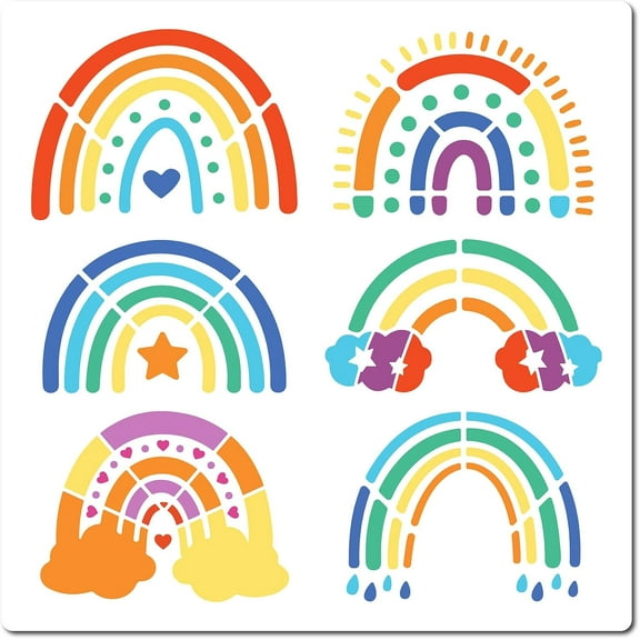30x30cm Rainbow Stencil 6 Styles Rainbow Cloud Template Raindrops Sun Star Pattern Reusable Plastic Stencil