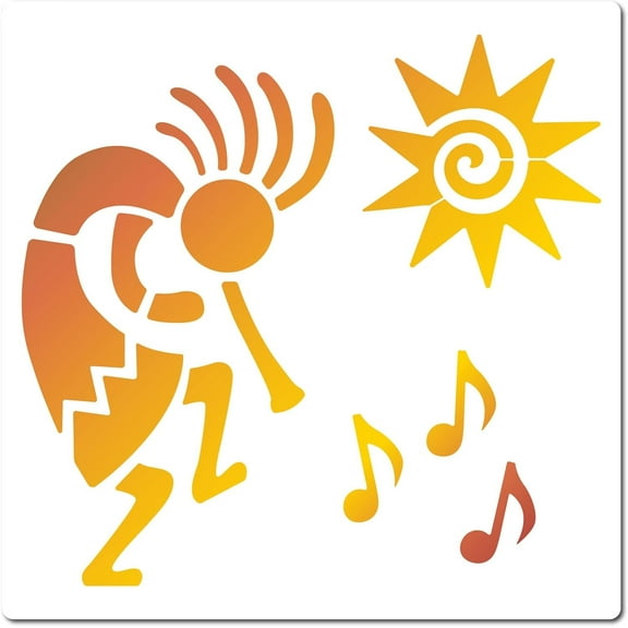 30x30cm Sun Stencil Template Trumpet Blowing Men Musical Note Pattern Large Square Stencils Reusable Plastic Sign for Painting on Wood Wall Furniture Canvas Floor Drawing Tool