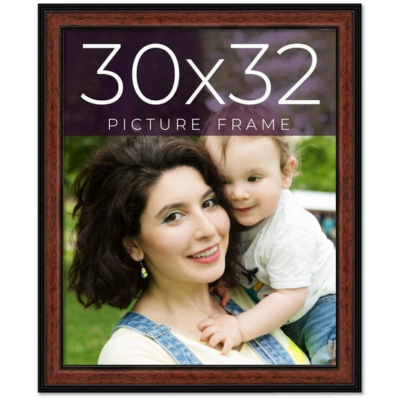 30x32 Frame Executive Brown Round Mahogany Finish Solid Wood Picture Frame | 1.25 Inch Moulding