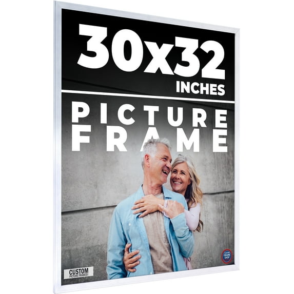 30x32 Frame Silver Stainless Steel Solid Wood Picture Frame | 0.75 Inch Moulding Width | Includes