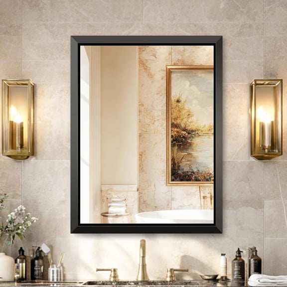 30x36" Floating Bathroom Mirror - Brushed Black Wall Mirror for Over Sink, Anti-Rust, Modern HD Reflection Rectangular Beveled Aluminum Frame Vanity Mirror