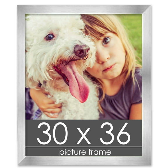 30x36 Silver Wood Picture Frame - UV Acrylic, Foam Board Backing, Hanging Hardware