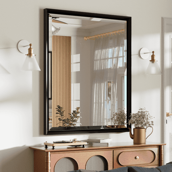 JSneijder 30x36 inch Black Wall Mirror, Rectangular Bathroom Mirror with Aluminum Framed, Anti-Rust, Horizontally or Vertically