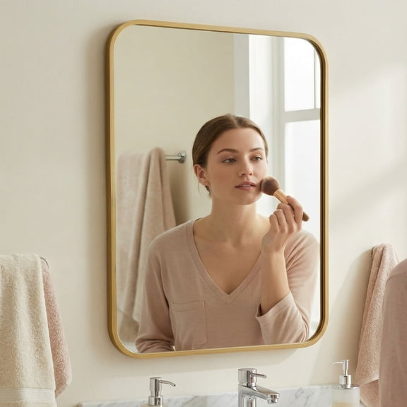 30x36 Inch Matte Gold Bathroom Vanity Mirrors | Flush Mount Deep Set Metal Wall Mirror for Over Sink | HD Shatterproof Glass, Rustproof | 1 Pack