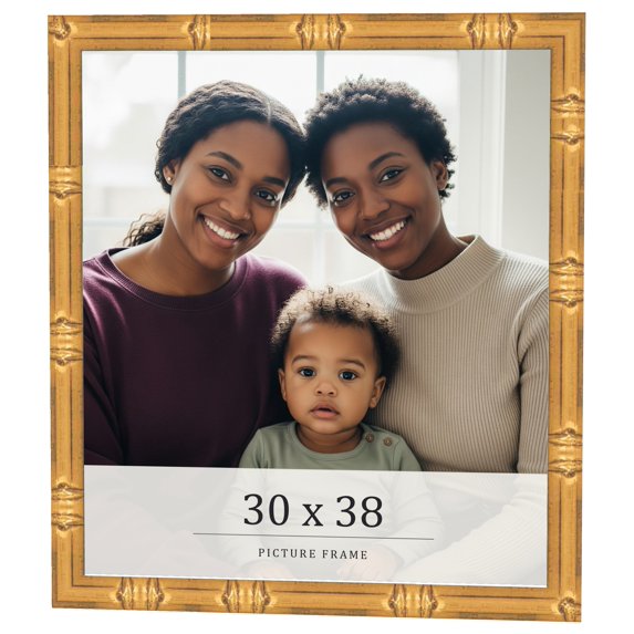 30x38 Frame Gold Bamboo Solid Wood Picture Frame | 1 Inch Moulding Width | Interior Frame Depth