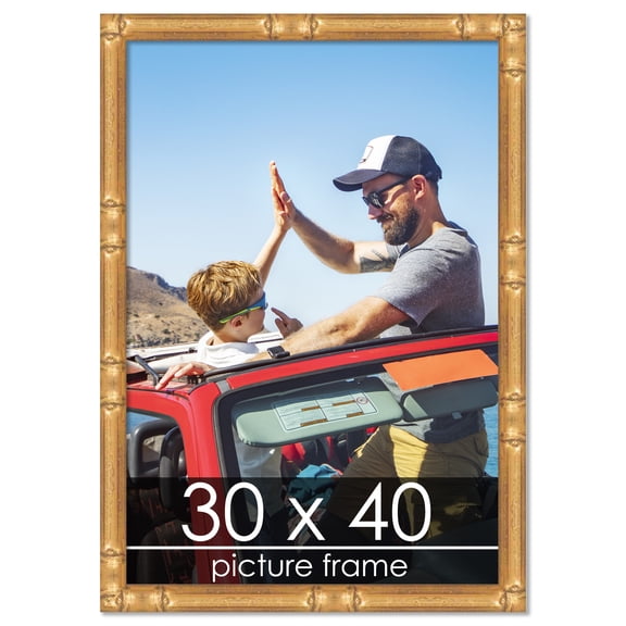 30x40 Gold Thin Bamboo Picture Frame - UV Acrylic, Foam Board Backing, Hanging Hardware