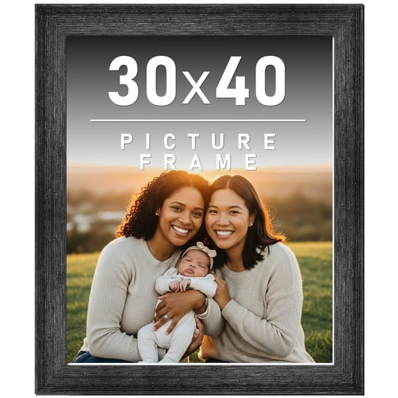 30x40 Frame Black Rustic Barnwood Solid Wood Picture Frame | 1.5 Inch Moulding Width | Includes UV