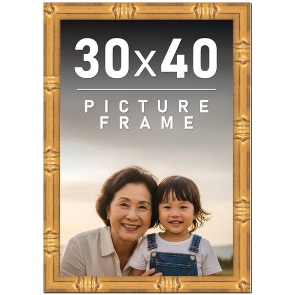 30x40 Frame Gold Bamboo Picture Frame - Complete Modern 30x40 Poster Frame Includes UV Acrylic