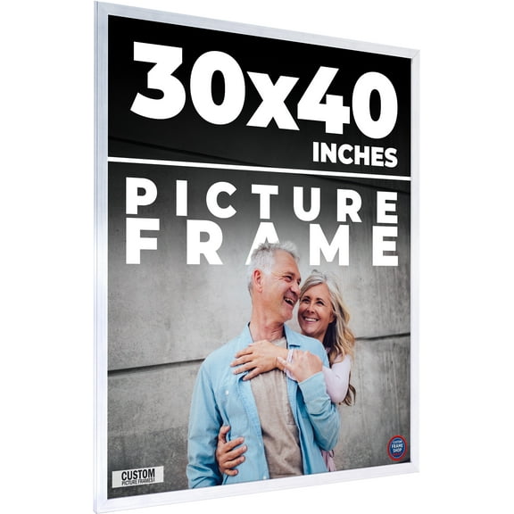 30x40 Frame Silver Stainless Steel Solid Wood Picture Frame | 0.75 Inch Moulding Width | Includes