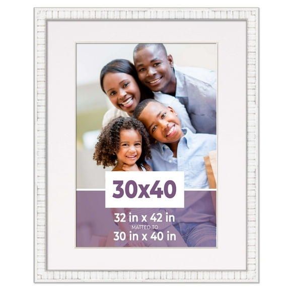 30x40 Frame White With White Picture Mat For 30x40 Photo - White 32x42 Frame To Display Print or