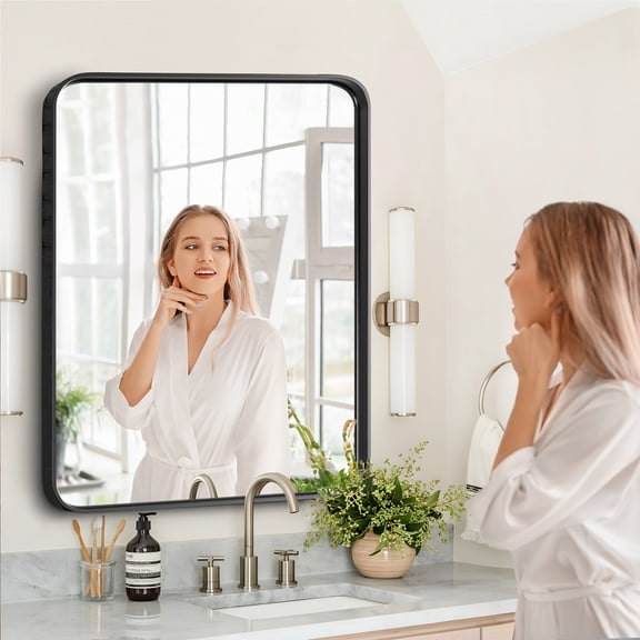 30x40 Inch Bathroom Mirror Large Rectangle Vanity Framed Mirror for Wall, Tempered Glass, Hangs Horizontally or Vertically