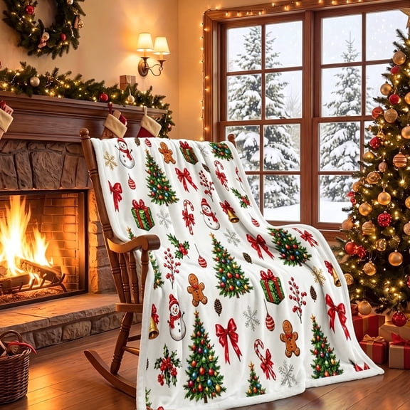 30x40 Inch Christmas Flannel Throw Blanket, Super Soft Warm Bed Blanket Xmas Tree Snowman Gingerbread Man Cozy Holiday Blankets for Bed Chair Car Sofa Couch Bedroom Winter Festive Home Decor Gifts