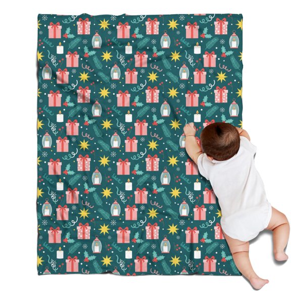 30x40 Inch Flannel Fleece Blanket for Men, Women & Kids, Soft, Lightweight, All-Season,Christmas Gift Lantern Teal Pattern