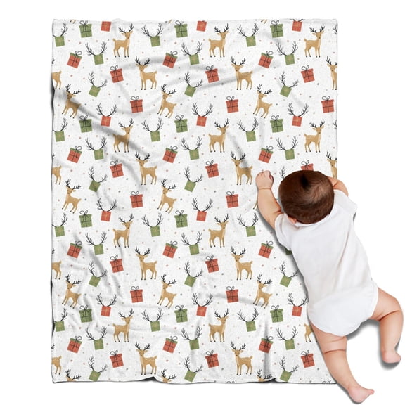 30x40 Inch Flannel Fleece Blanket for Men, Women & Kids, Soft, Lightweight, All-Season,Christmas Reindeer Gift Antler White Pattern