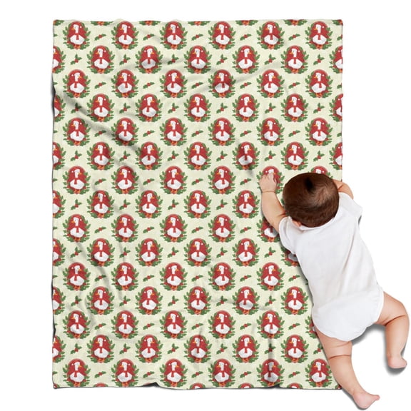 30x40 Inch Flannel Fleece Blanket for Men, Women & Kids, Soft, Lightweight, All-Season,Christmas Santa Duck Holly Beige Pattern