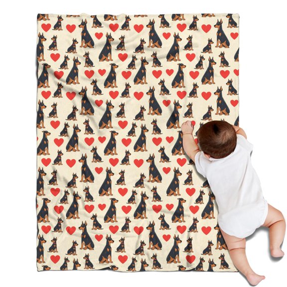 30x40 Inch Flannel Fleece Blanket for Men, Women & Kids, Soft, Lightweight, All-Season,Doberman Heart Multi Beige Pattern