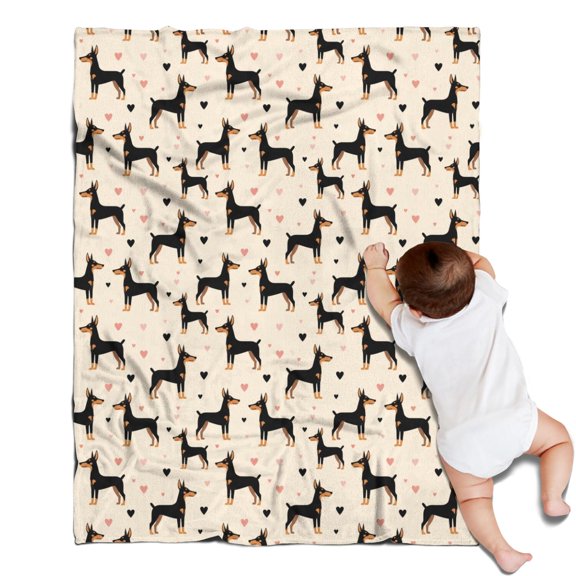 30x40 Inch Flannel Fleece Blanket for Men, Women & Kids, Soft, Lightweight, All-Season,Doberman Heart Varied Beige Pattern