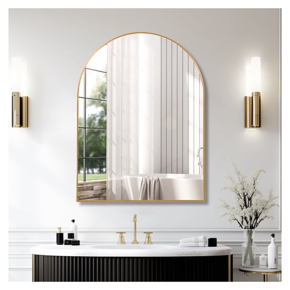 30x40 Inch Metal Framed Arched Bathrrom Mirror for Wall.