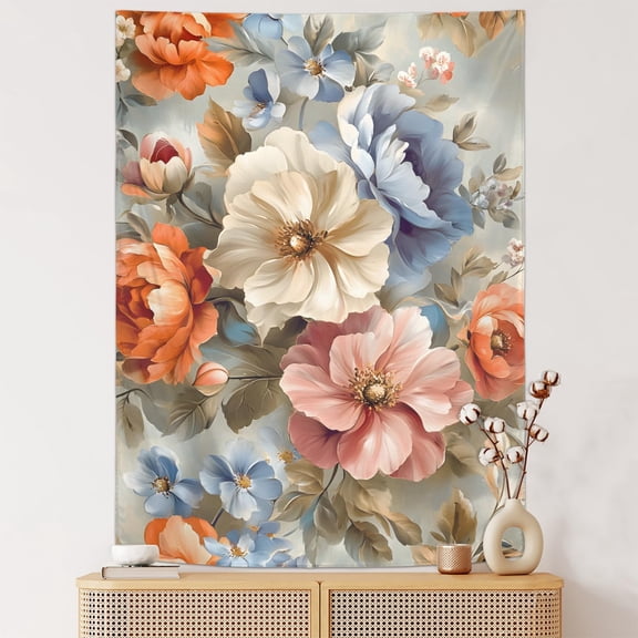 30x40 In Vertical Wall Tapestry Boho Floral Brown Beige Tapestry Wall Aesthetic Hanging for Home Decoration Bedroom Room and Girl Boys Party Flower Spring Wildflower