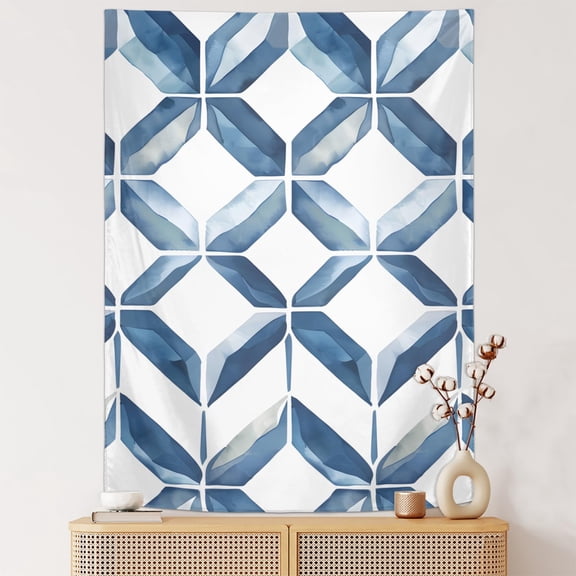 30x40 In Vertical Wall Tapestry Minimalist Blue Lattice Geometric Tapestry Wall Aesthetic Hanging for Home Decoration Bedroom Room and Girl Boys Party