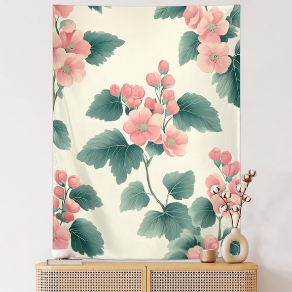 30x40 In Vertical Wall Tapestry Wildflower Boho Vintage Pinks Tapestry Wall Aesthetic Hanging for Home Decoration Bedroom Room and Girl Boys Party Green Leaves