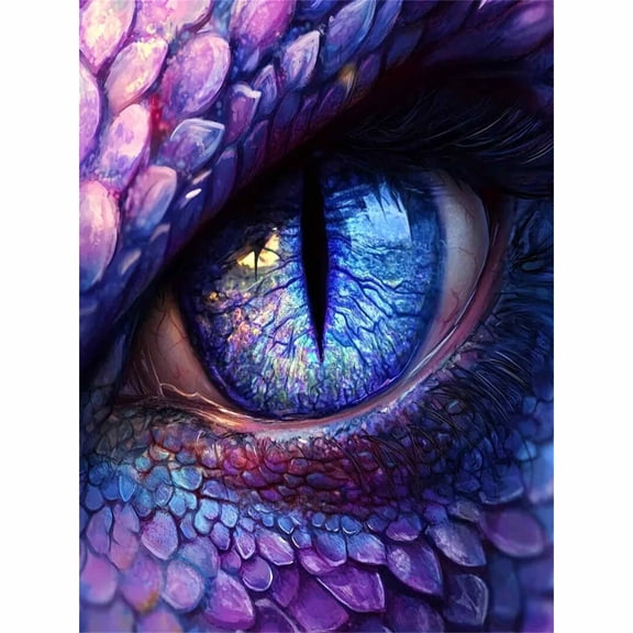 30x40cm/11.8x15.75in 5D Full Drill Iridescent Dragon Eye Diamond Painting Kit - Purple Scales Glowing Blue Iris Scene DIY Wall Art Decor