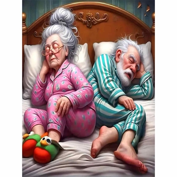 30x40cm/11.8x15.75in Cozy Senior Couple Napping in Bed 5D DIY Diamond Painting Kit - Whimsical Retirement Life Art Full Drill Diamond Art