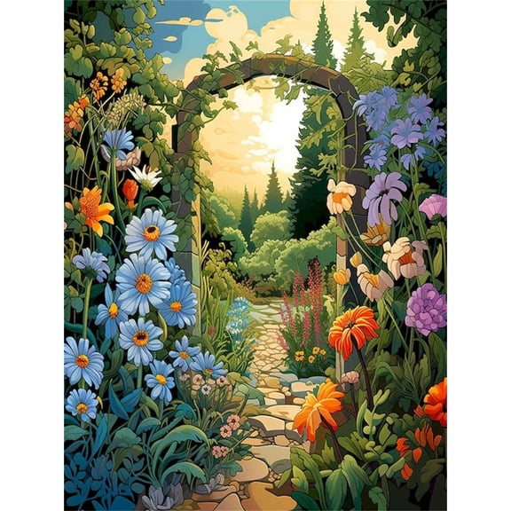 30x40cm/11.8x15.75in Vibrant Flower Arch Garden Path 5D DIY Diamond Painting Kit - Sunlit Cottagecore Landscape Full Drill Diamond Art