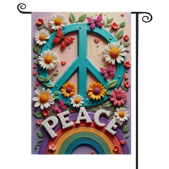 30x45Colorful Peace Garden Flag Floral Pattern Peace Sign Flag 3D Textured Nature Inspired Peace Banner for Garden Decoration Outdoor Yard Decor Peace Themed Events