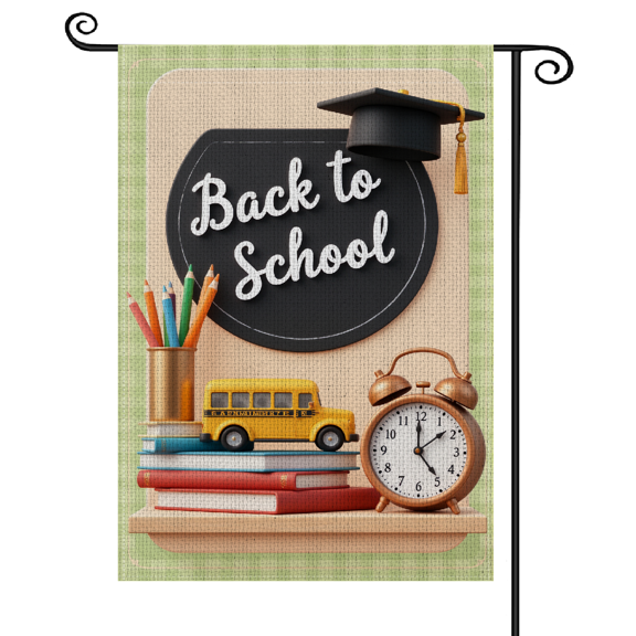 30x45Cute Back to School Garden Flag Vibrant Color School Welcome Flag Decorative Design School Bus Pattern Classroom Garden Banner for Classroom Decoration Back to School Party Front Yard Display