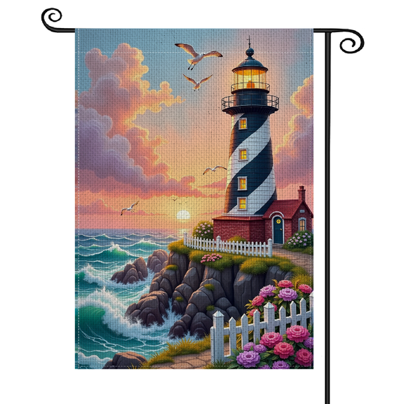 30x45Vibrant Color Coastal Lighthouse Garden Flag Scenic Artwork Nautical Garden Flag Wave Pattern Floral Accent Seaside Lighthouse Flag for Home Outdoor Decor Garden Decoration Yard Ornament