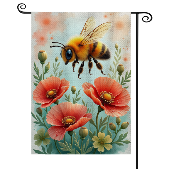 30x45Vibrant Color Palette Garden Flag Bee Pattern Floral Yard Flag Watercolor Furry Bee Motif Outdoor Garden Flag for Outdoor Garden Decor Yard Decoration Porch Display