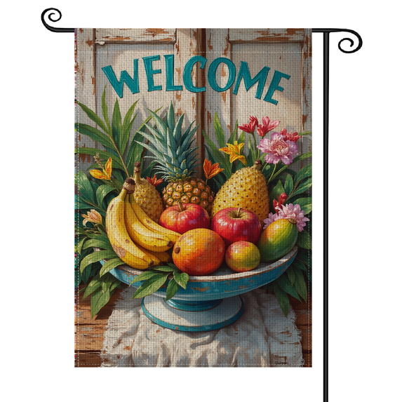 30x45Vibrant Color Welcome Garden Flag Tropical Fruit Theme Rustic ...