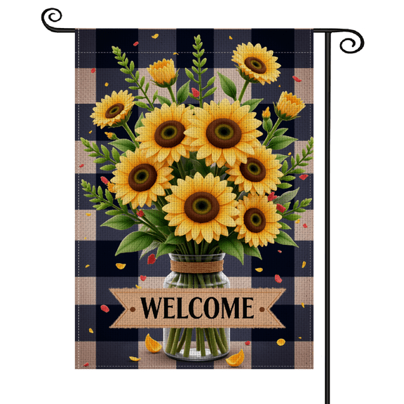 30x45Vibrant Sunflower Welcome Garden Flag Rustic Gingham Yard Banner Floral Pattern Outdoor Welcome Flag for Front Porch Decor, Garden Decoration, Yard Display, Farmhouse Home Decor