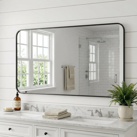 30x48 Inch Oversized Matte Black Bathroom Vanity Mirrors | Flush Mount Deep Set Metal Wall Mirror for Over Sink | HD Shatterproof Glass, Rustproof | 1 Pack