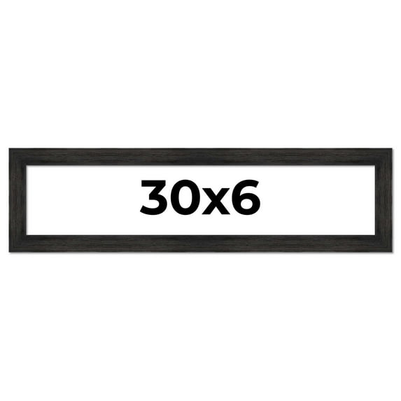 30x6 Frame Black Rustic Barnwood Solid Wood Picture Frame | 1.5 Inch Moulding Width | Includes UV