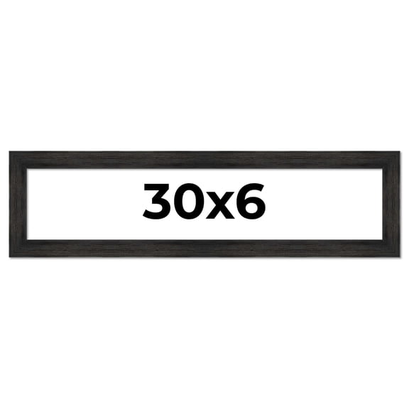 30x6 Frame Black Rustic Barnwood Solid Wood Picture Frame | 1.5 Inch Moulding Width | Includes UV
