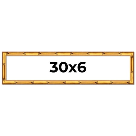 30x6 Frame Gold Bamboo Picture Frame - Complete Modern Photo Frame Includes UV Acrylic Shatter